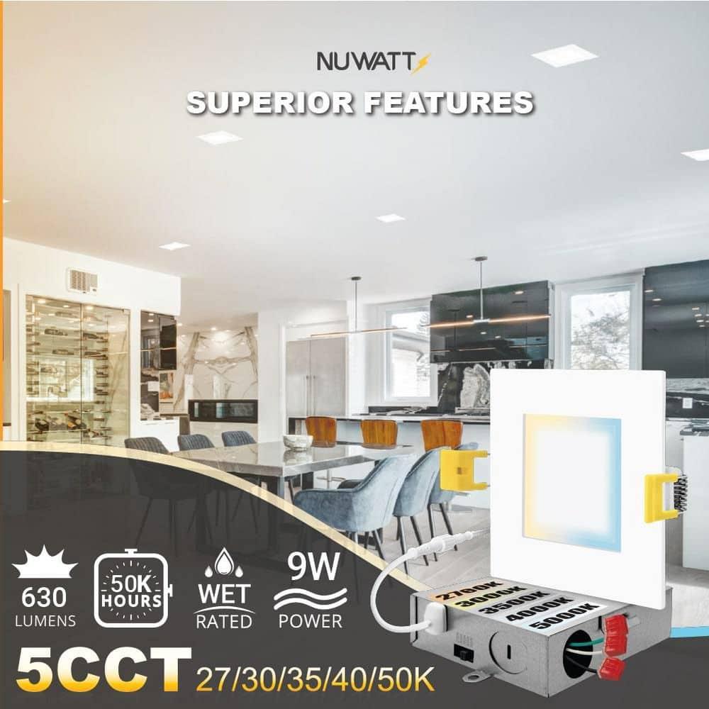 4 in. Slim Canless Square LED Recessed Light 12W 5CCT Dimmable IC Rated 550LM Black Trim 12PK