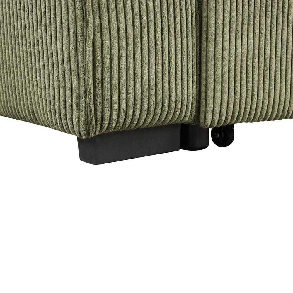 HOMES: Inside + Out Paeke Sleeper Sectional Sofa Corduroy with Storage Chaise and Reversible Green