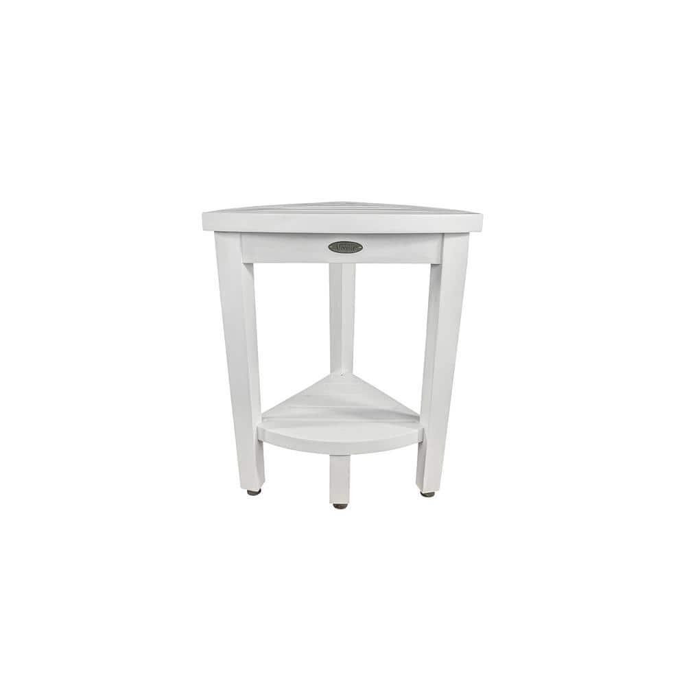 CoastalVogue 15" FlexiCorner ED1123 Wide Teak Wood Shower Bench/Stool : Microfiber, Machine Washable, Non-Slip Backing