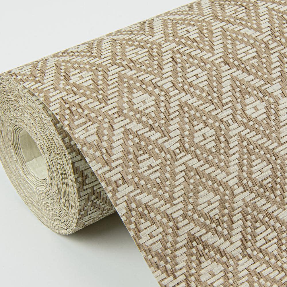 Hui Light Brown Geometric Grasscloth Wallpaper Roll