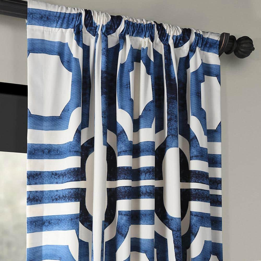 Mecca Blue Printed Cotton Curtain (1 Panel), Mecca Blue, 50W X 120L