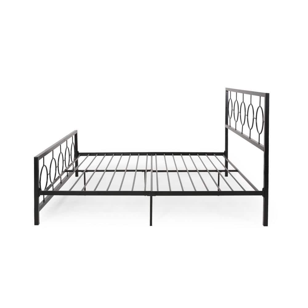 Noble House Ewelina Modern King-Size Iron Geometric Low-Profile Bed Frame, Flat Black