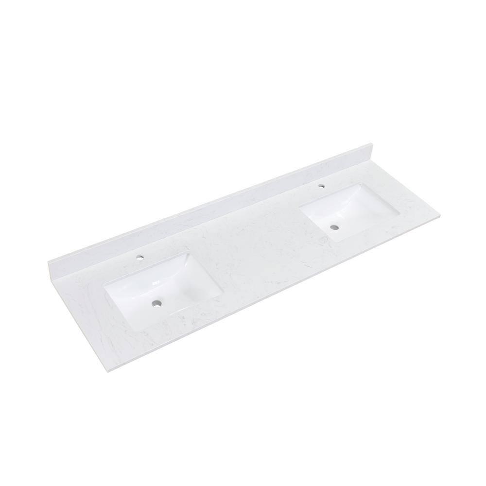 Altair Salerno 73" Double Bathroom Vanity Top in High Gloss White Stone Finish with Sink