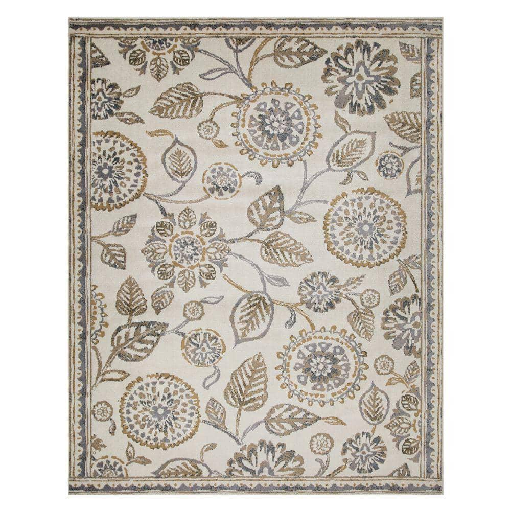 SUPERIOR Indoor Small Area Rug, Jute Backed, Modern Floral Farmhouse Floor Decor, Perfect for Hallway, Entryway, Living/Dining Room, Bedroom, Office, Kitchen, Amary Collection - 5' x 8', Grey
