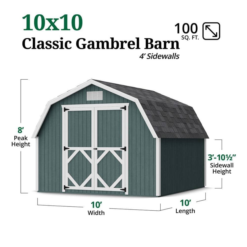 Little Cottage Co. 10x10 Classic Gambrel Barn with 4 ft. Sidewalls and Floor, Outdoor Wood Storage Shed Do-It-Yourself Precut Kit
