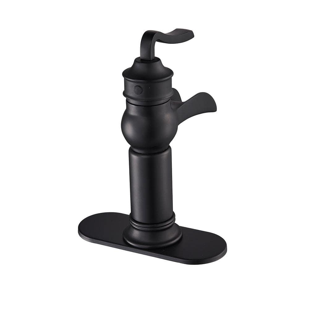 FORIOUS Black Waterfall Bathroom Faucet, Single Handle Antique Bathroom Sink Faucet with Deck Plate, Lead-Free CUPC Hose and Metal Pop-up Drain for 1 Hole or 3 Hole Farmhouse, Lavatory, Vanity