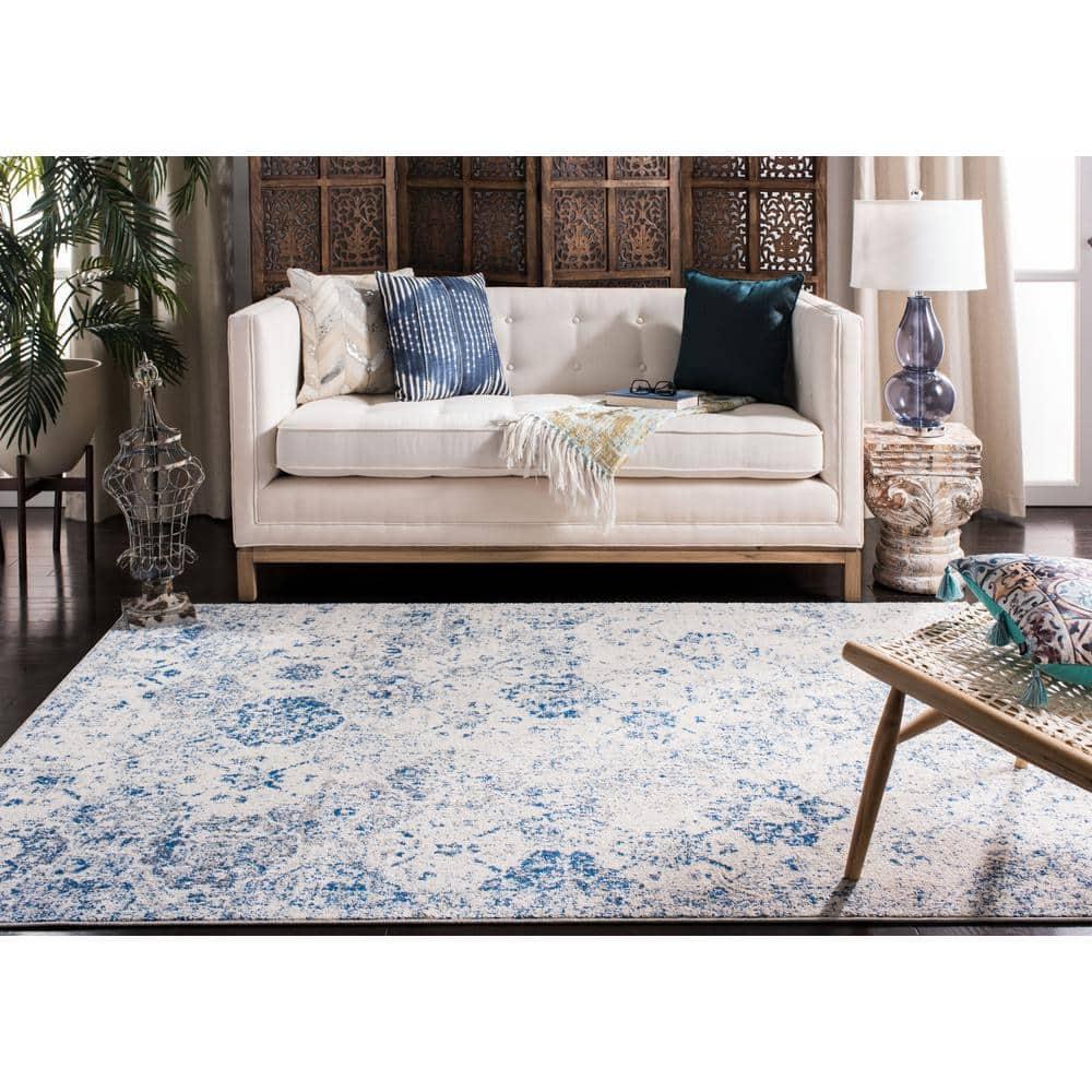 Madison MAD611 Power Loomed Indoor Area Rug - White/Royal Blue - 5'3"x5'3" - Safavieh