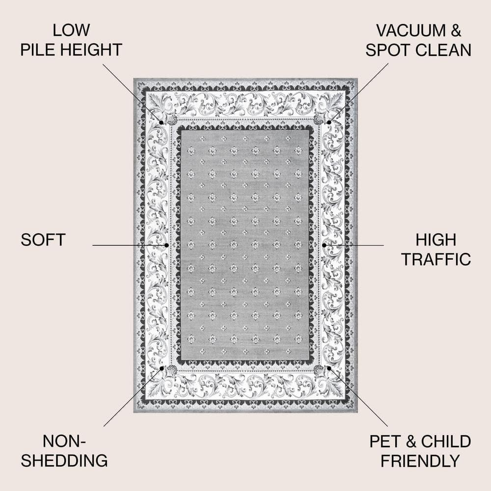 3'x 5' Acanthus French Border Area Rug, Gray/Cream - JONATHAN Y