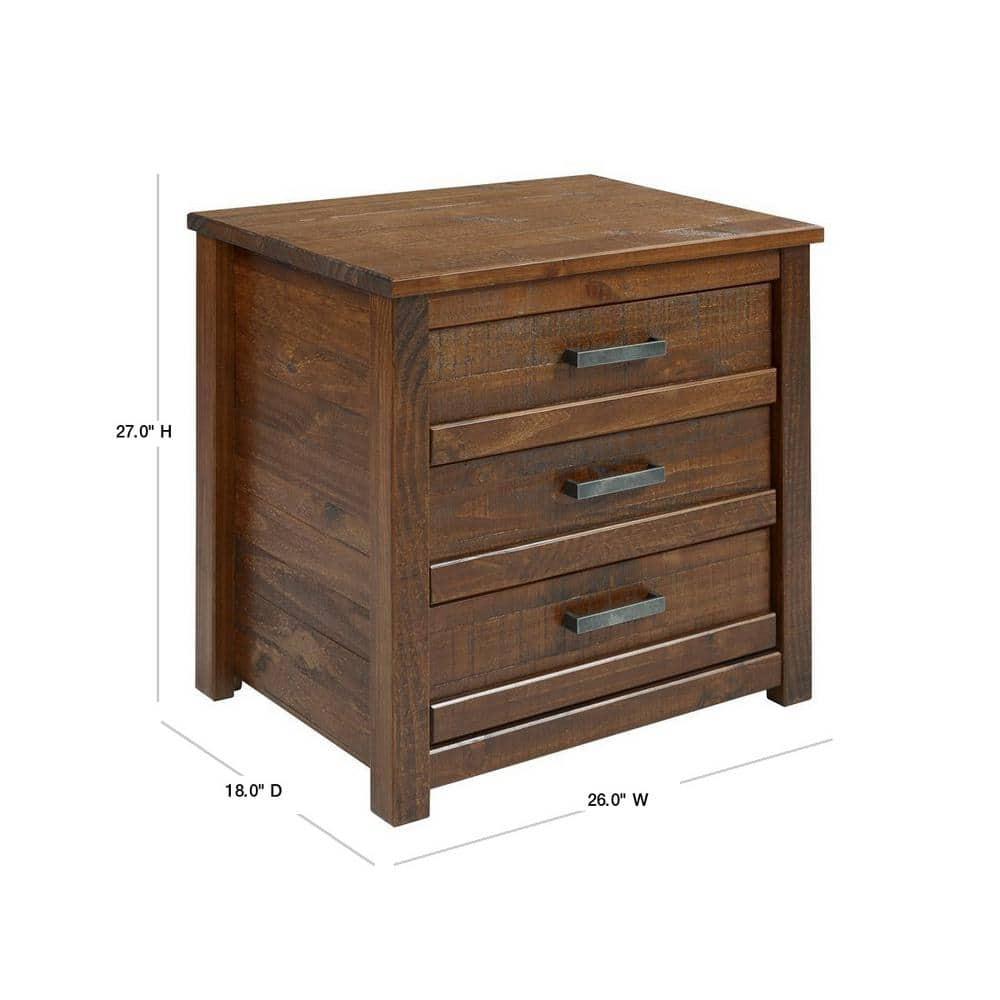 Camaflexi Rustic Nightstand 3-Drawer Night Stand Side Table & Organizer, Walnut
