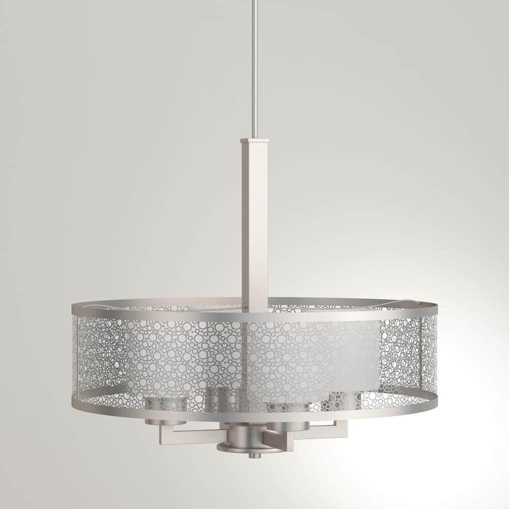 Progress Lighting Mingle 4-Light Pendant, Brushed Nickel, Etched Parchment Glass Shade