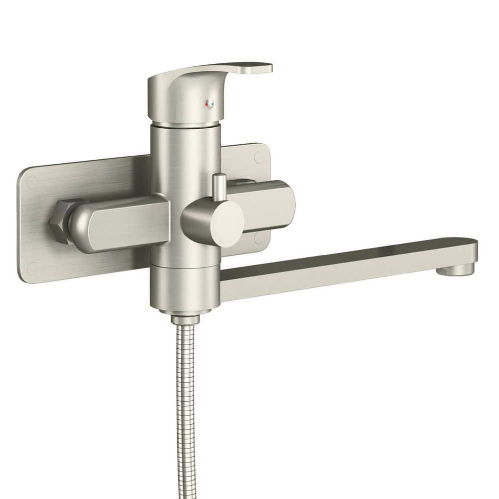 Pulse Showerspas Niagara Highflow Wall Mounted Tub Filler with Pivoting Arm Spout and Handshower 3030-WMTF-BN