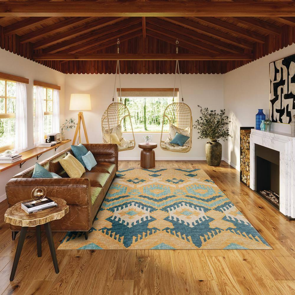 Addison Rugs Indoor/ Outdoor Addison Yuma Southwest Ikat Washable Area Rug 5' x 7'6" - Yellow