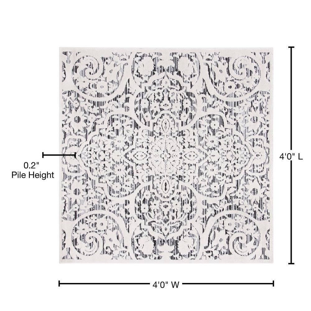 Cabana CBN656 Power Loomed Indoor and Outdoor Area Rug - Ivory/Grey - 4'x4' - Safavieh.