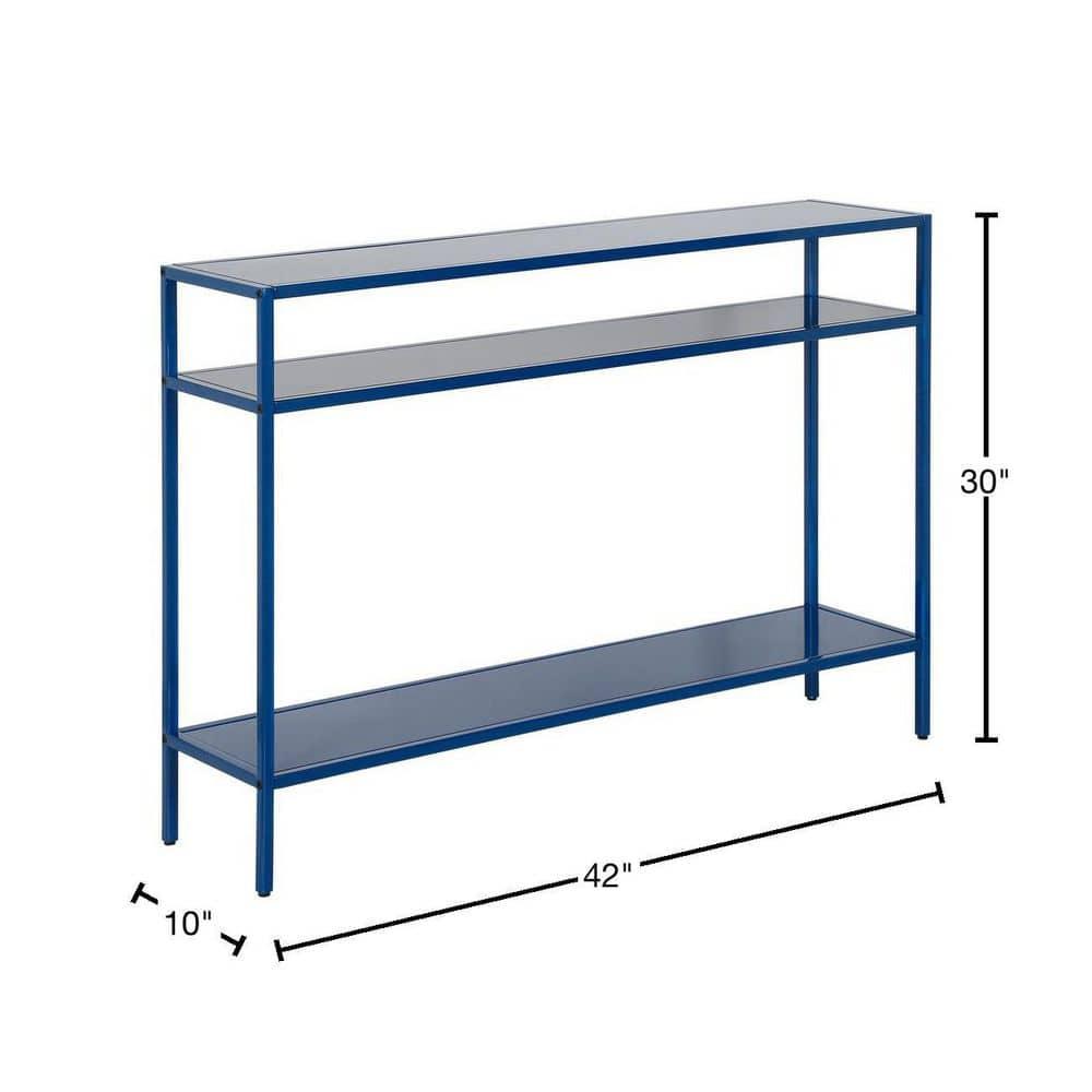 Evelyn&Zoe Ricardo 42" Wide Rectangular Console Table with Metal Shelves, Mykonos Blue