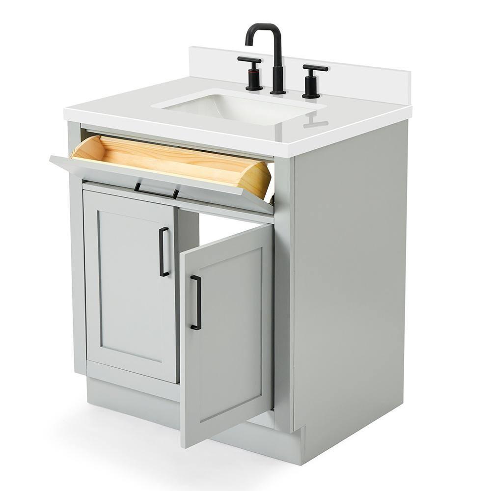 Thornaby 30'' Solid Wood Single Bathroom Vanity with 1.5'' White Quartz Top, Oval Sink