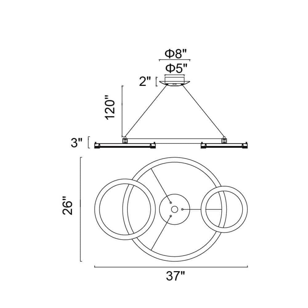CWI Lighting Deux Lunes Contemporary Metal LED Chandelier in Black/Brass