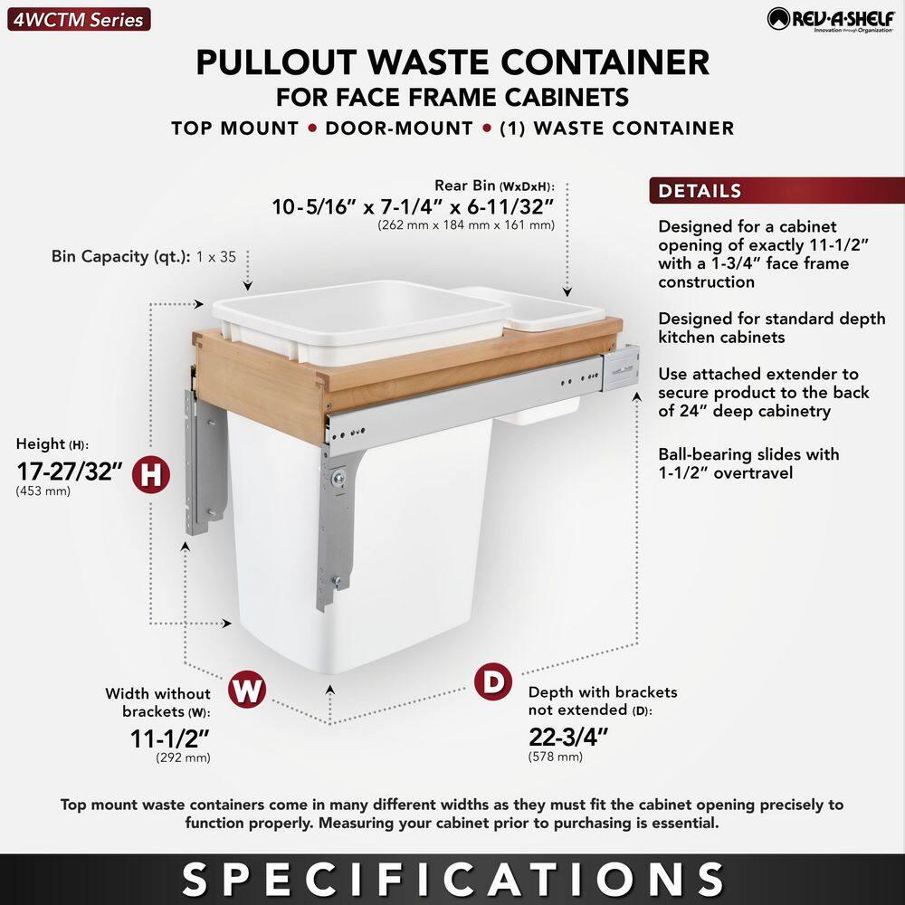 Rev-A-Shelf Rev-A-Shelf Single Pullout Top Mount Trash Can