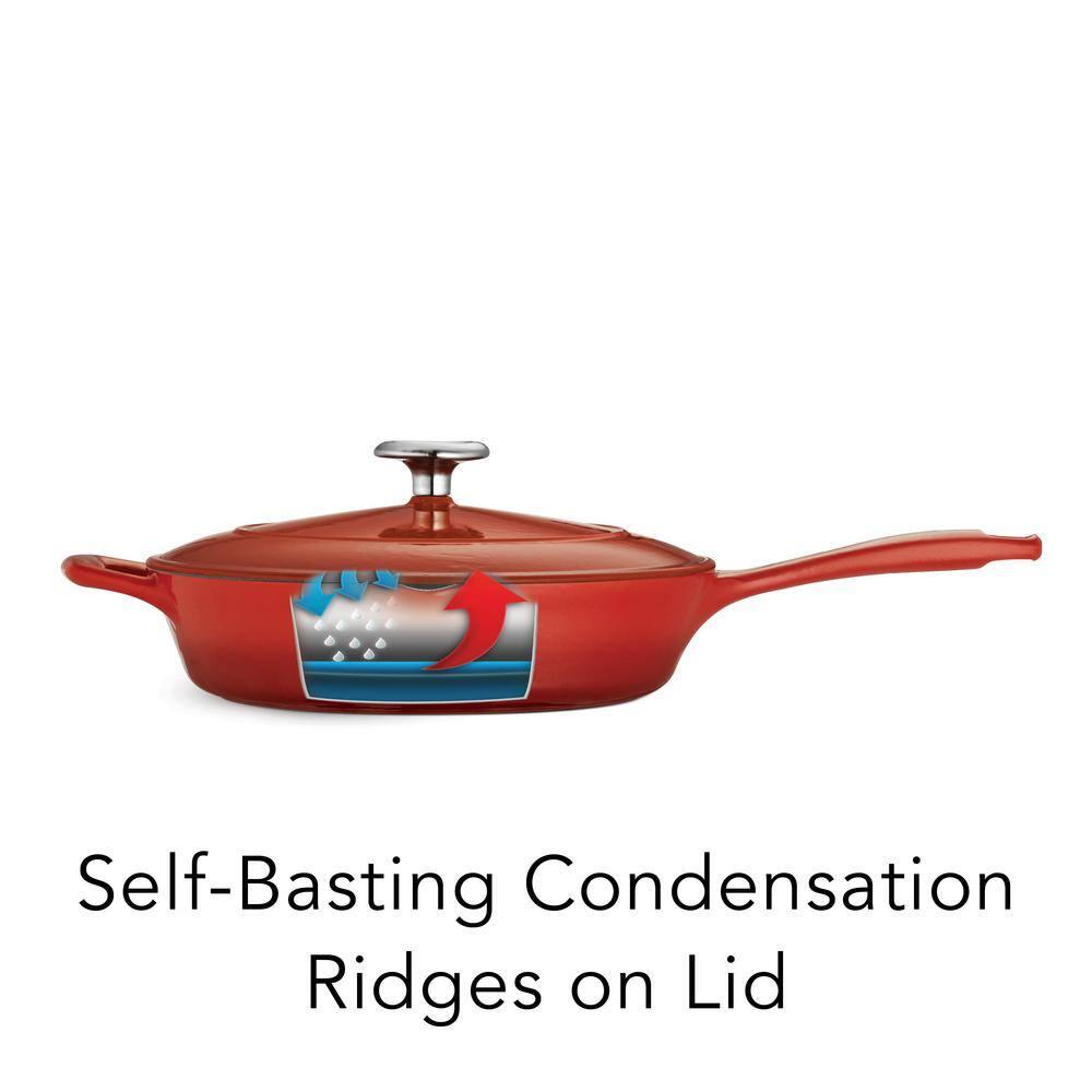 10-Inch Red Enameled Cast Iron Skillet with Lid