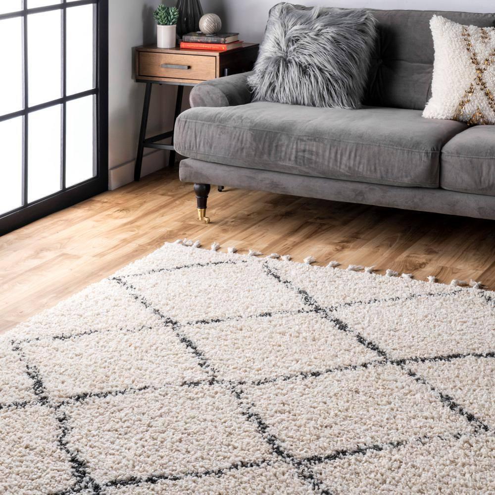 Nuloom Jessie Trellis Oval 7x9 Indoor Area Rug for Living Room Bedroom Dining Room, Off White/Charcoal