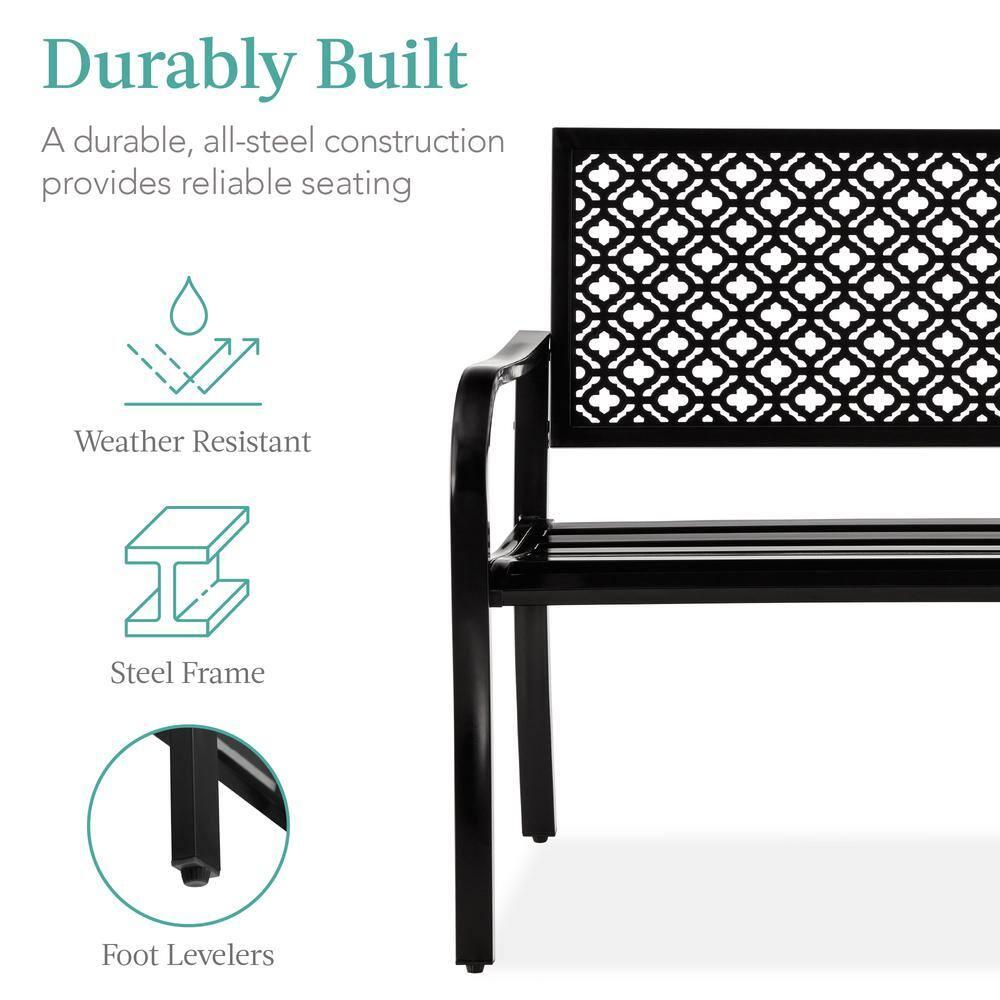 Red Barrel Studio® 2-Person Outdoor Metal Bench with Geometric Backrest, 790lb Capacity, for Garden, Patio, and Entryway