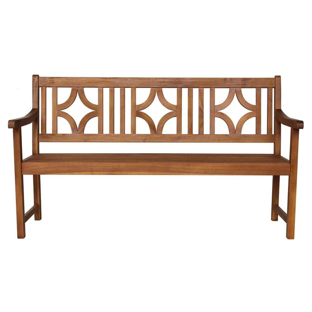 Sloane 3-Seat Ogee Diamond-Back Acacia Wood Outdoor Garden Patio Bench, Teak - JONATHAN Y