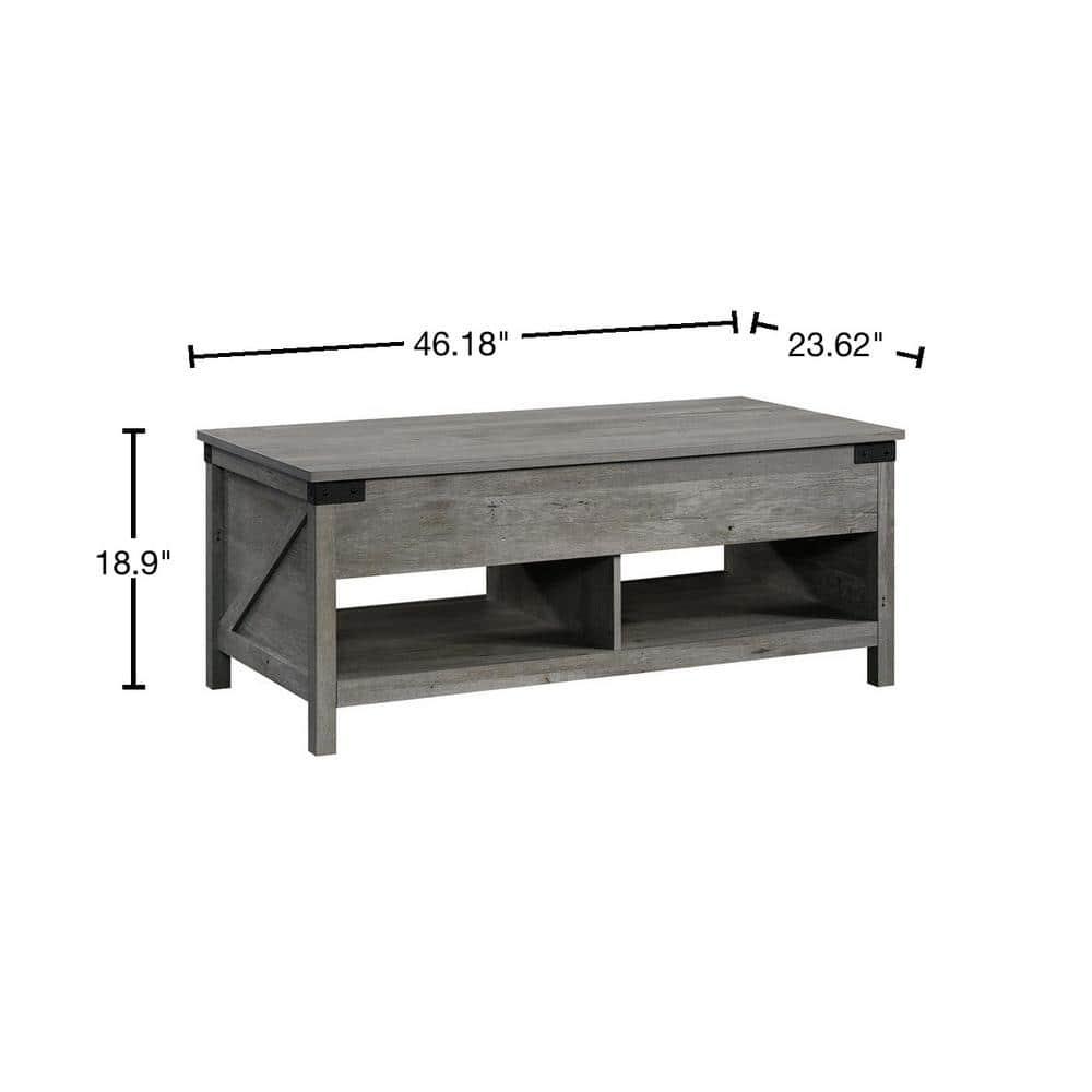 Bridge Acre Rustic Farmhouse Lift Top Coffee Table Mystic Oak - Sauder: Rectangle Table for Living Room, Spot Clean