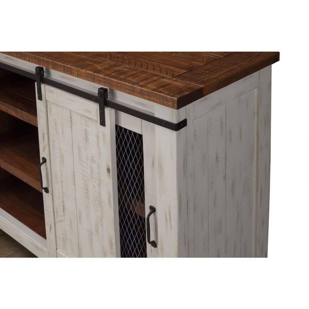 Taos 65" Solid Wood TV Stand Antique White and Honey Finish - Martin Svensson Home