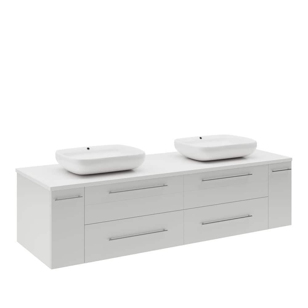 Fresca Lucera 60" Wall Mount Double Sink Modern Bathroom Vanity with Top and Vessel Sinks