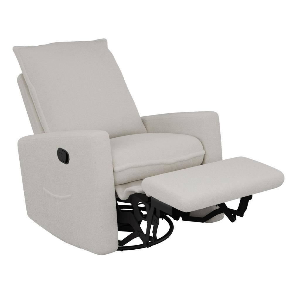 Caillie Boucle Glider Recliner Chair White - CorLiving: Nursery Bedroom Soothing Motion, Hardwood Frame