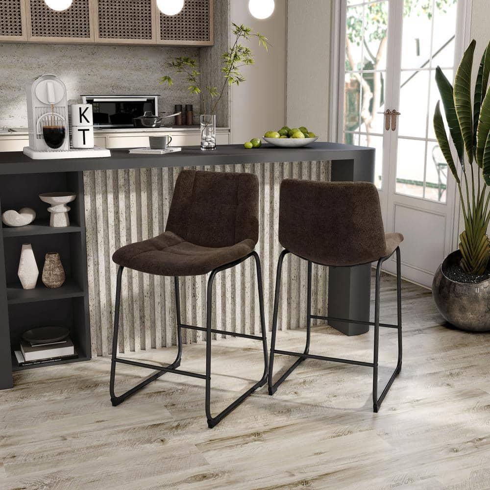 Furniture of America Perri Modern Chenille Counter Height Dining Chairs, Brown (Set of 2)