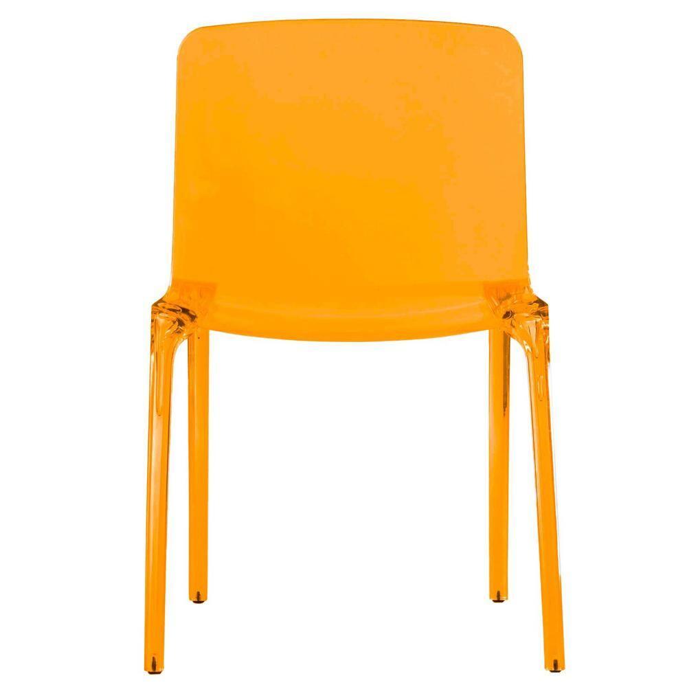 LeisureMod Murray Waterfall Edge Design Acrylic Dining Chair in Transparent Orange