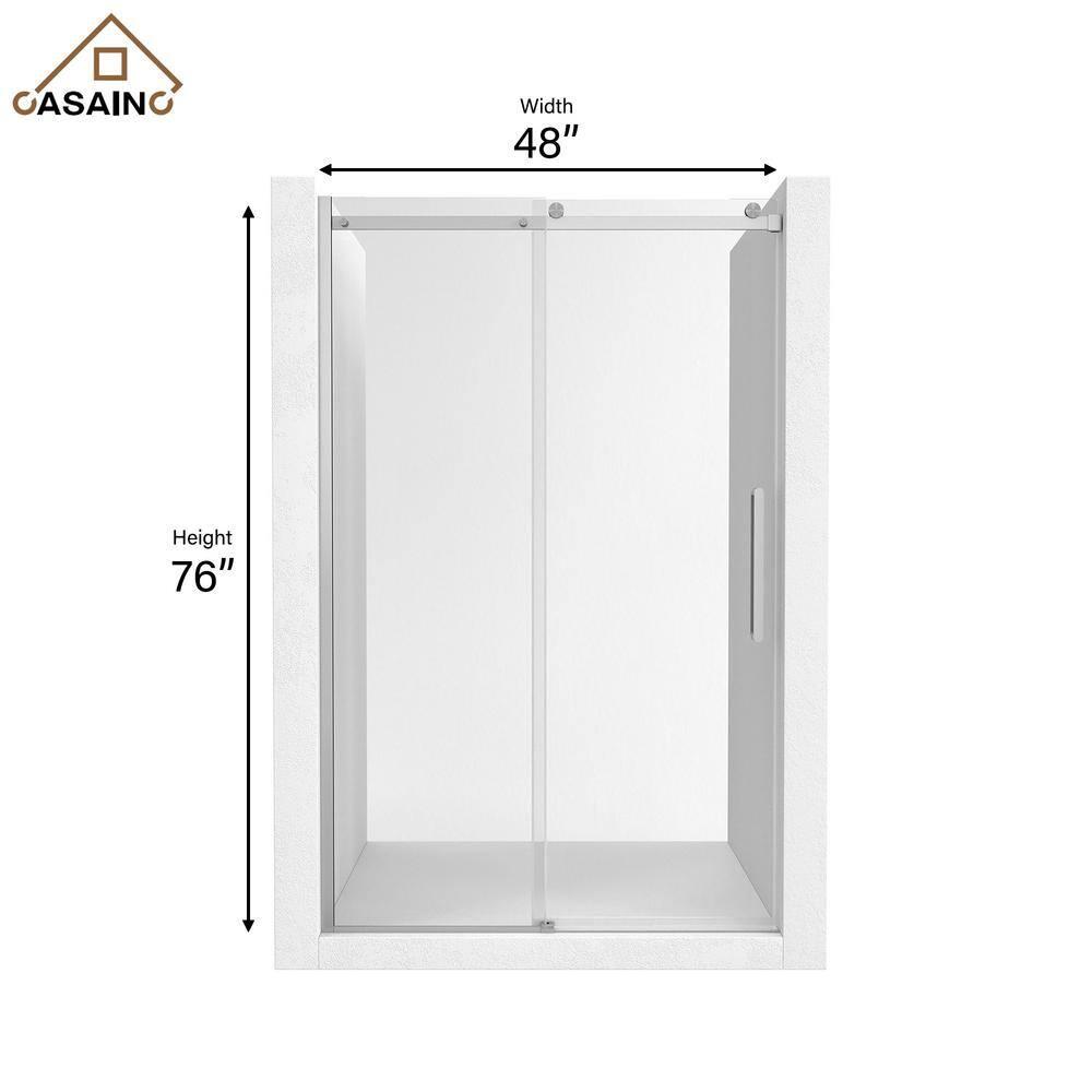 44"-48" W x 76" H Frameless Single Sliding Shower Door with Soft-Closing and Clear Tempered Glass