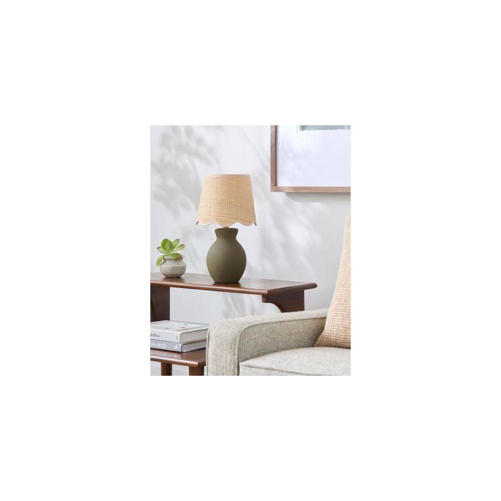 Livabliss Stella Diminuta Cottage Accent Table Lamp, 15-inch, Green with Beige Shade