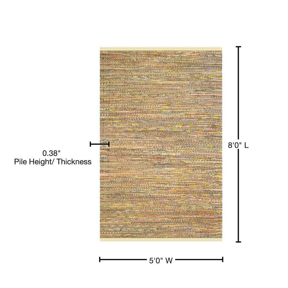 Rag Rug RAR121 Hand Woven Indoor Area Rug - 5'x8' - Yellow/Multi - Safavieh