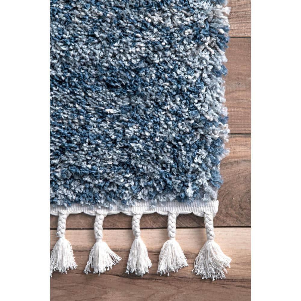 Nuloom Brooke Solid 2x8 Runner Shag Indoor Area Rug for Living Room Bedroom Dining Room Nursery Entryway Hallway, Blue/Ivory