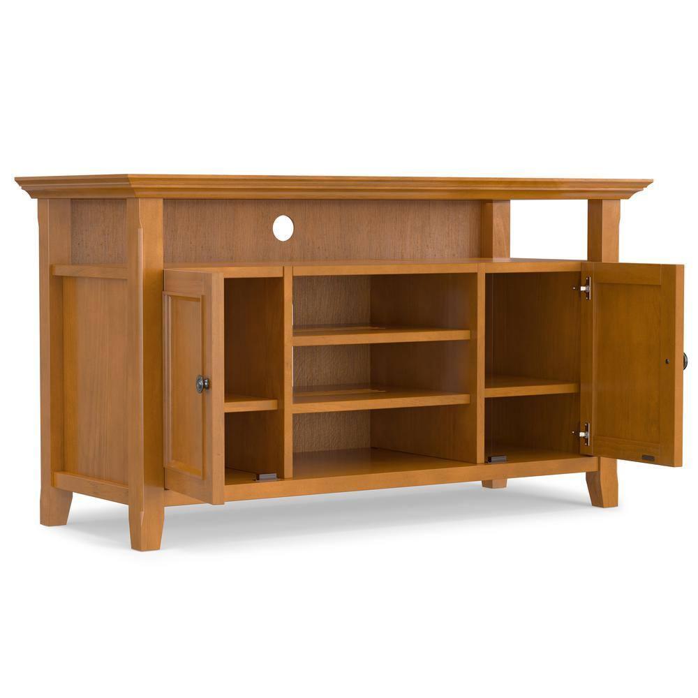 Simpli Home Amherst Transitional Solid Wood 54" TV Stand in Light Golden Brown
