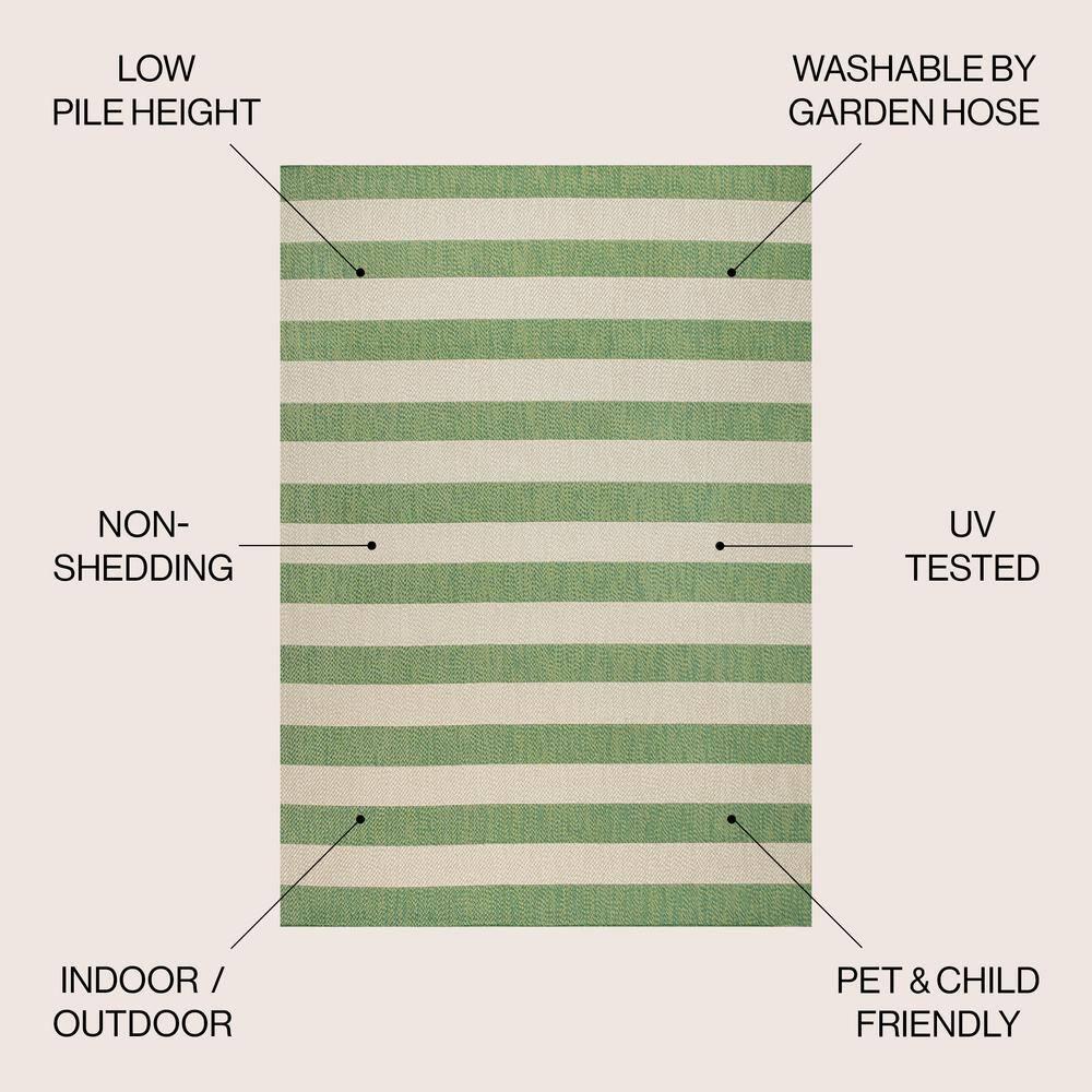 4' x 6' Negril Two-Tone Wide Stripe Indoor/Outdoor Area Rug, Green/Cream - JONATHAN Y