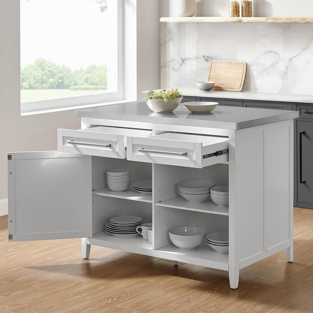 Silvia Stainless Steel Top Kitchen Island White/Stainless Steel - Crosley