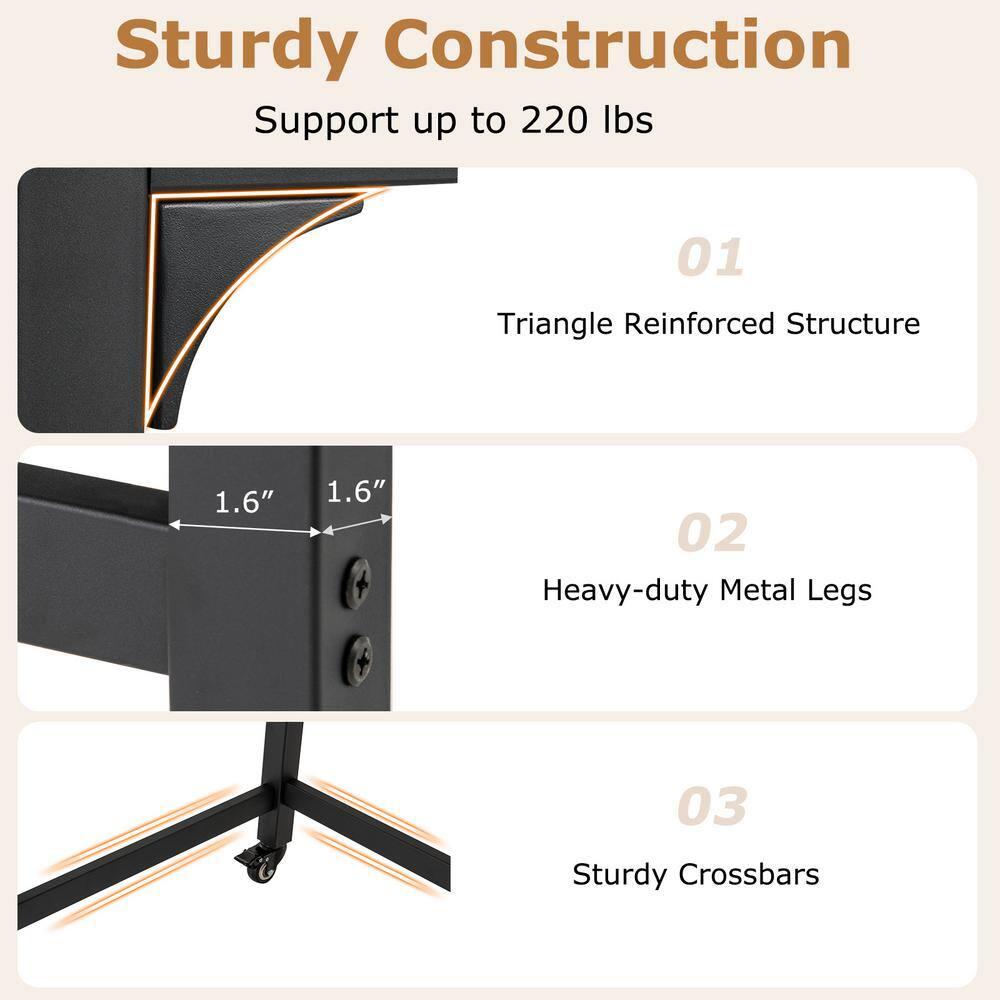 Costway Rolling Computer Desk Metal Frame PC Laptop Table Wood Top Study Workstation