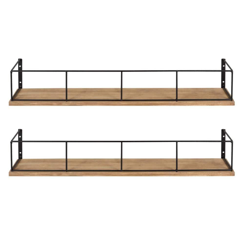 24" x 4" 2pc Decorative Wall Shelf Set Brown/Black - Uniek: Kate & Laurel No Assembly, Wood & Metal