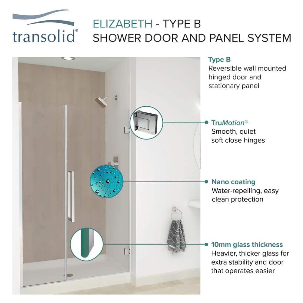 Transolid Elizabeth 36-in W x 76-in H Hinged Shower Door with Clear Glass