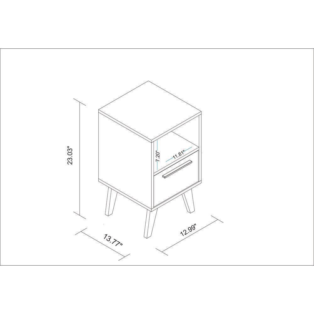 Amsterdam Nightstand 1.0 White - Manhattan Comfort: Mid-Century Modern Design, Open Shelf, Concealed Storage