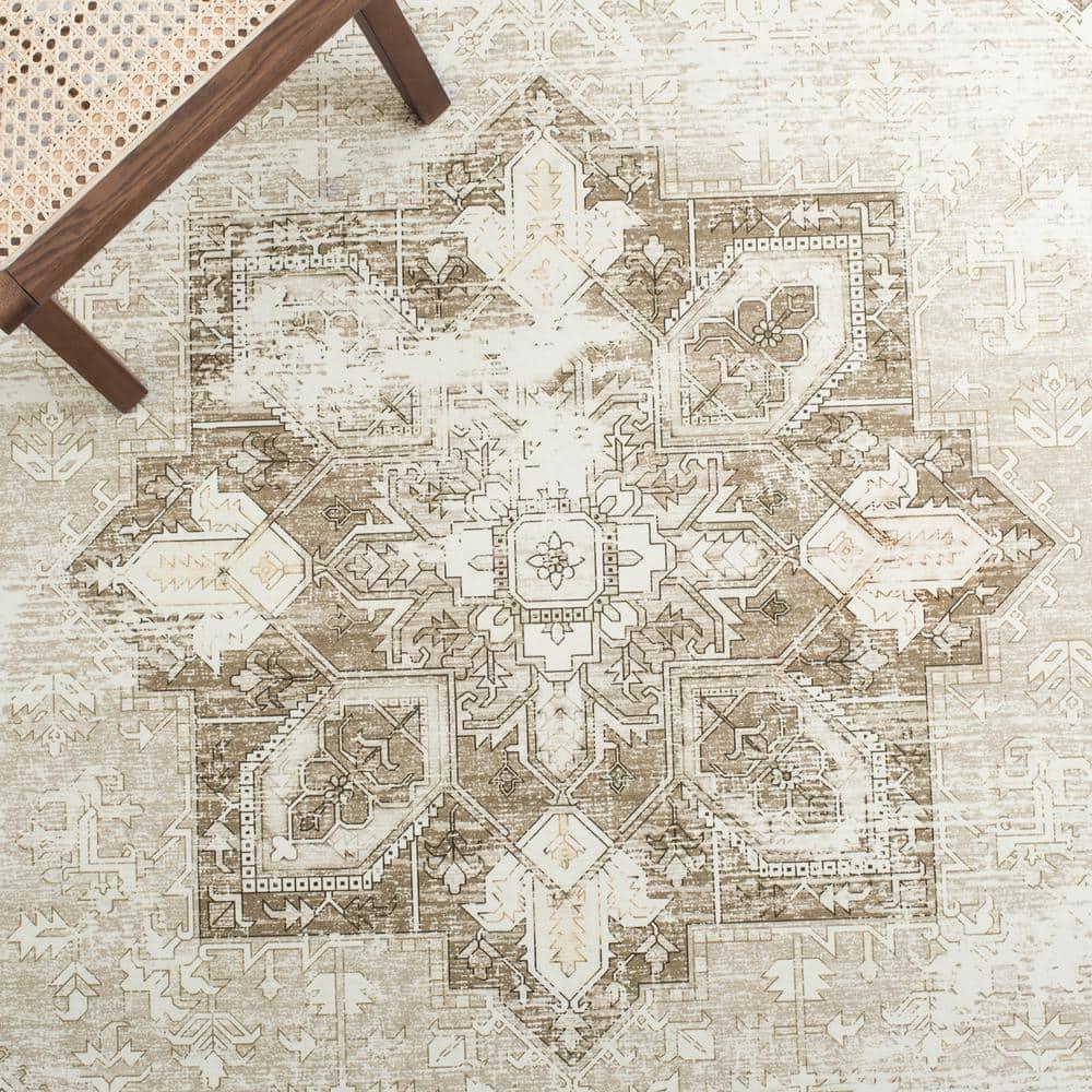 Tucson Vintage Persian TSN102 Power Loomed Machine Washable Skid-Resistant Indoor Area Rug - Sage/Ivory - 5'x5' - Safavieh