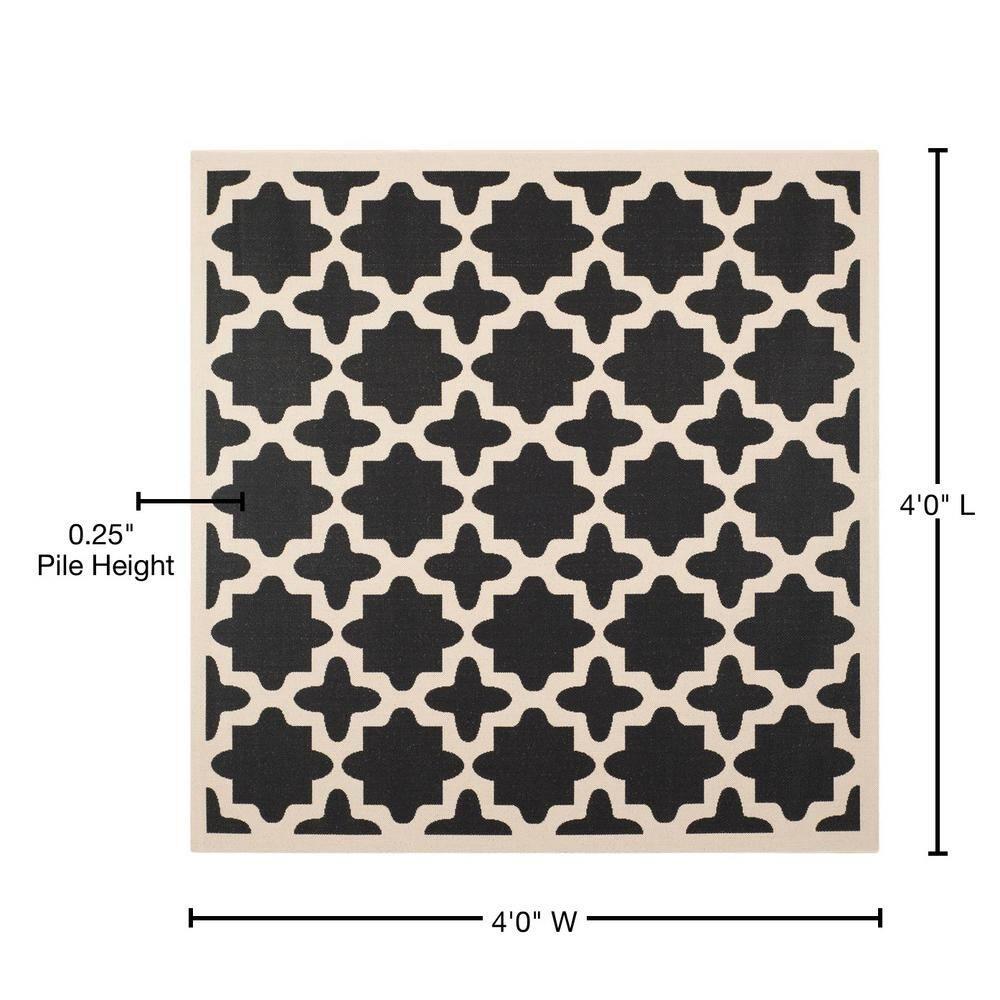 Courtyard CY6913 Power Loomed Indoor and Outdoor Area Rug - Black/Beige - 4'x4' - Safavieh