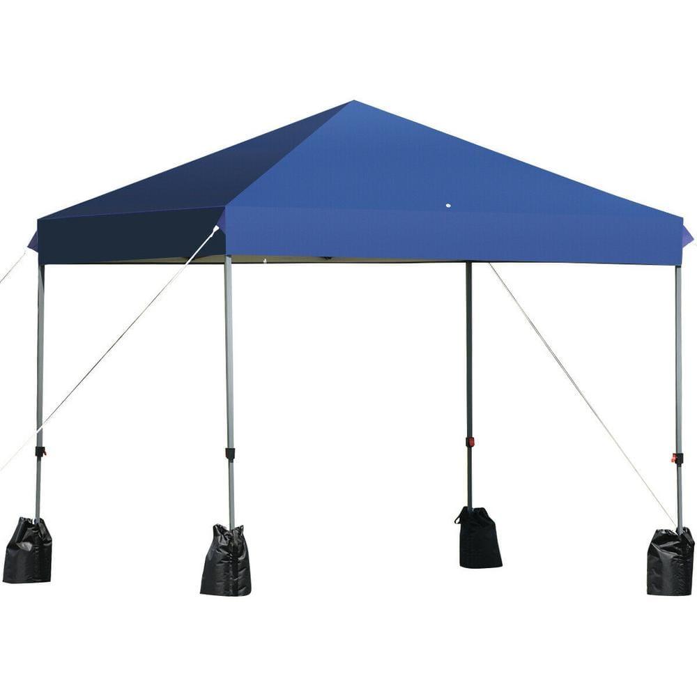Costway 8x8 FT Pop up Canopy Tent Shelter Wheeled Carry Bag 4 Canopy Sand Bag Blue