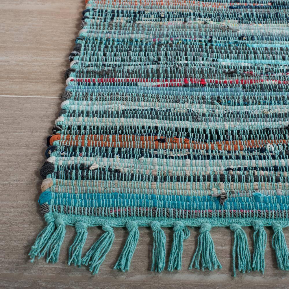 Rag Rug RAR127 Hand Woven Indoor Accent Rug - 4'x6' - Turquoise/Multi - Safavieh