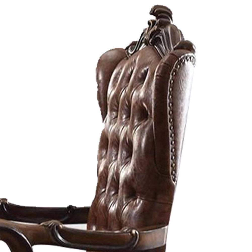 27" Versailles Active Sitting Chair Two Tone Light Brown PU and Cherry Oak - Acme Furniture: Faux Leather, Metal Frame, No Tools Assembly