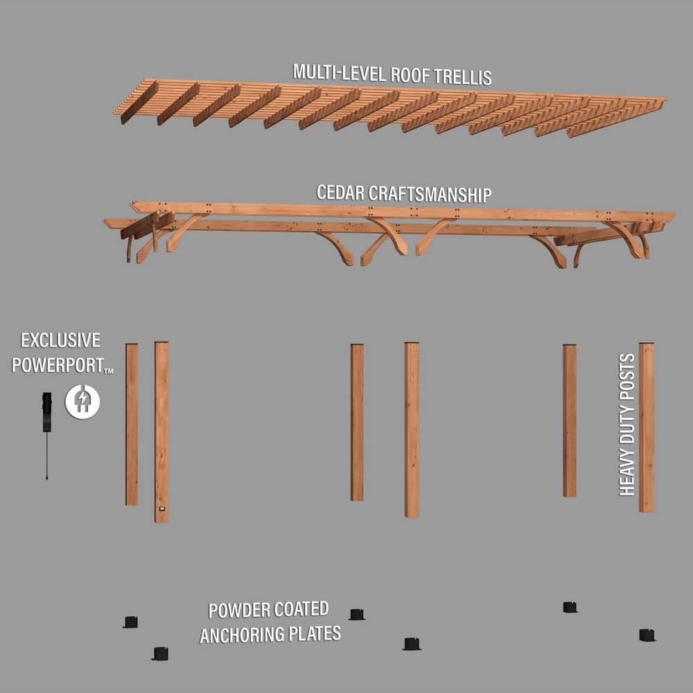 Backyard Discovery Beaumont 24'x12' Cedar Wood Patio Pergola Kit, Trellis Roof, PowerPort