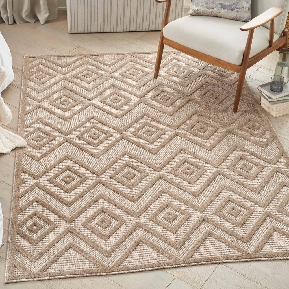 Nourison Versatile Diamond Geometric Flatweave Indoor Outdoor Area Rug Natural Beige 5' x 7'