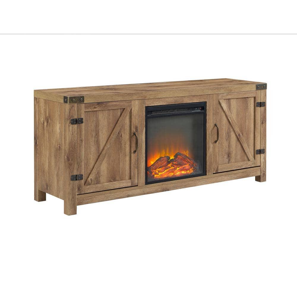 Barnwood 58" Rustic Fireplace TV Stand with Cabinet